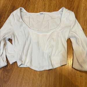 Garage White Ribbed Scoop-Neck Long Sleeve Crop Top